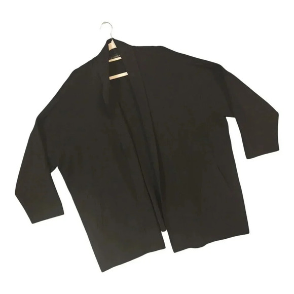 New Escada Cardigan Sweater Women Size 44 Black 100% Virgin Wool Side Slits - Picture 8 of 9